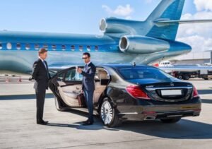 Best limousine company black car service at Chicago airport, luxury chauffeur pickup with Mercedes-Benz S-Class.