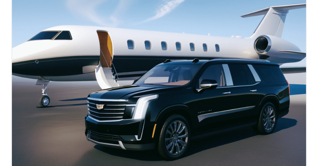 Luxury black Cadillac Escalade SUV for premium airport transportation services